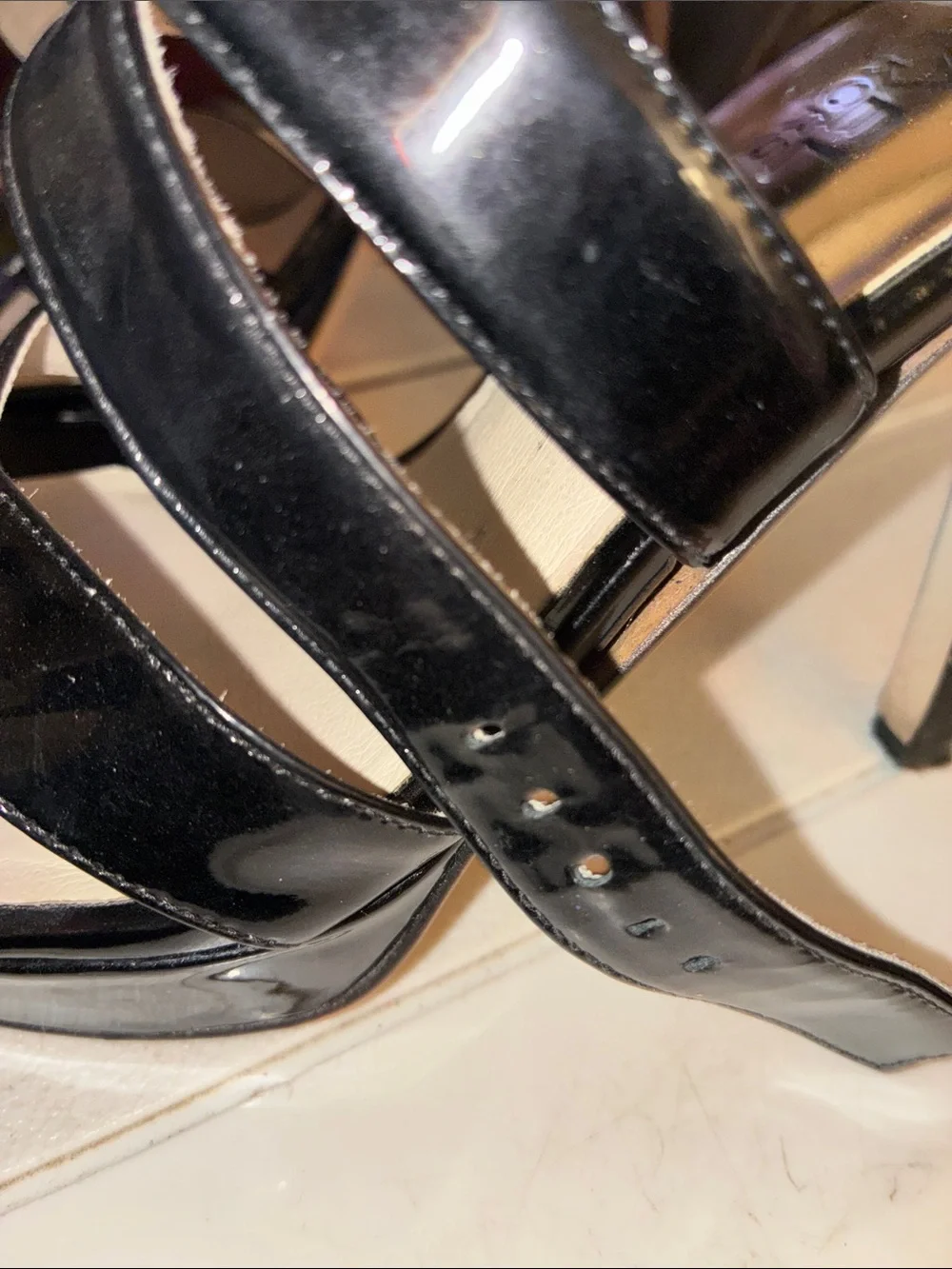Michael Kors Black Patent Crisscross Heel Sandals